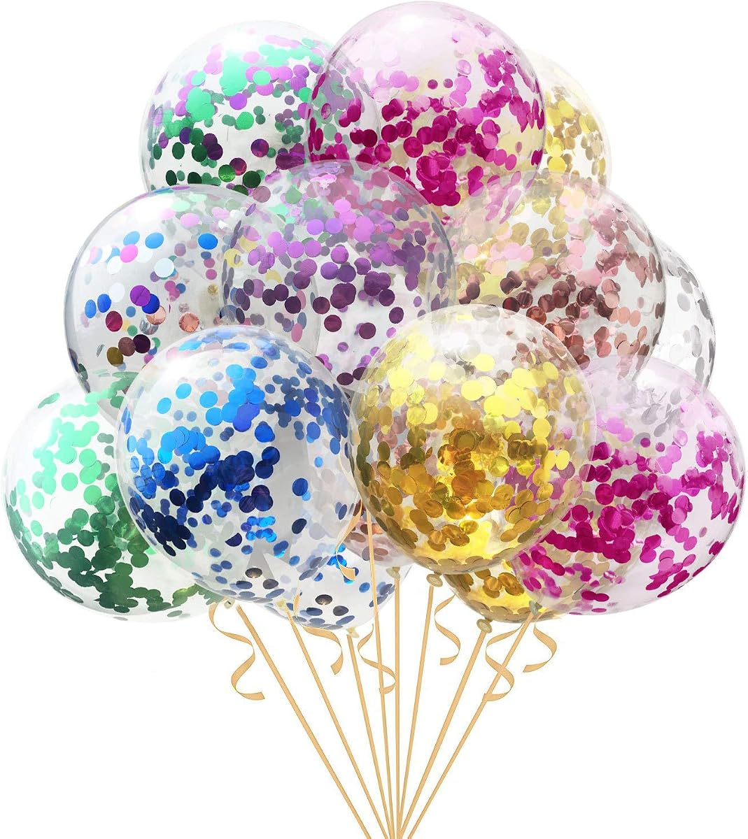 Confetti-Filled Clear Latex Balloons 12in, Pack of 25, Rainbow Mix product photo