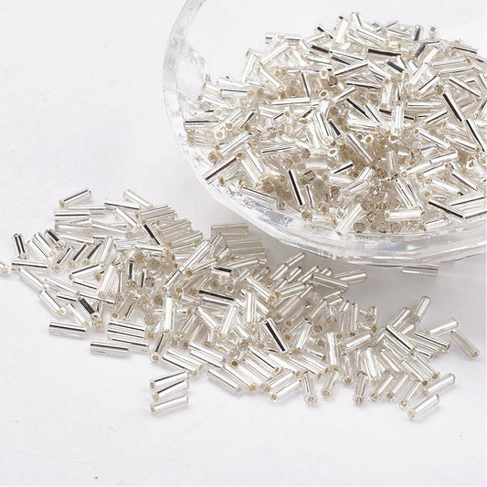 Glass Bugle Beads 6mm, 2000-Count, Clear Silver-Lined product photo