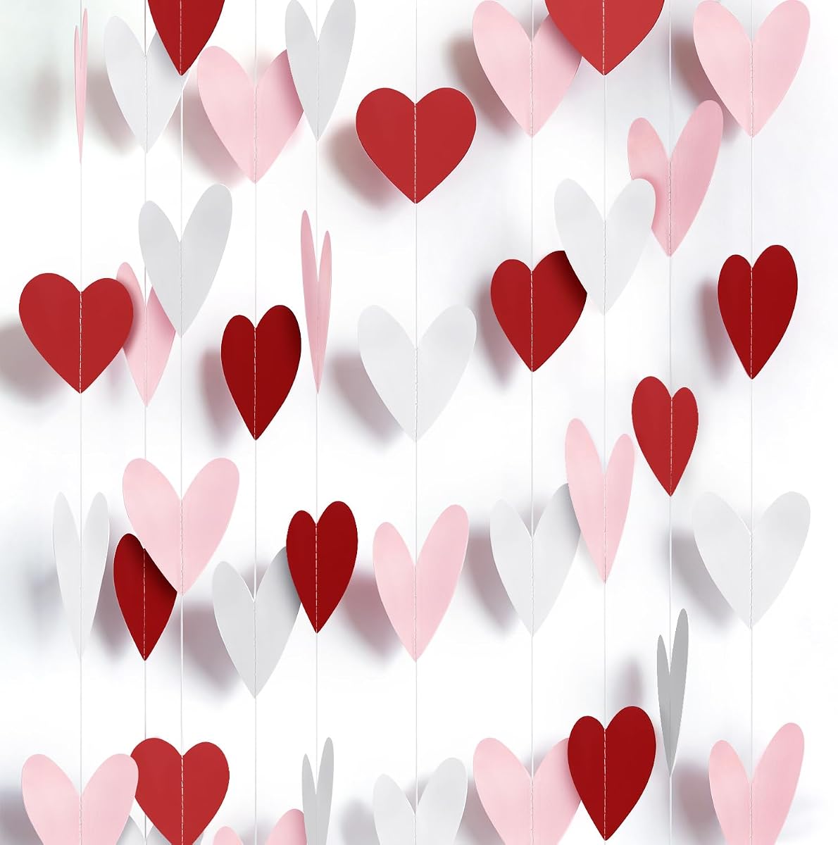 Heart-Shaped Paper Garland 12ft, Red and Pink product photo