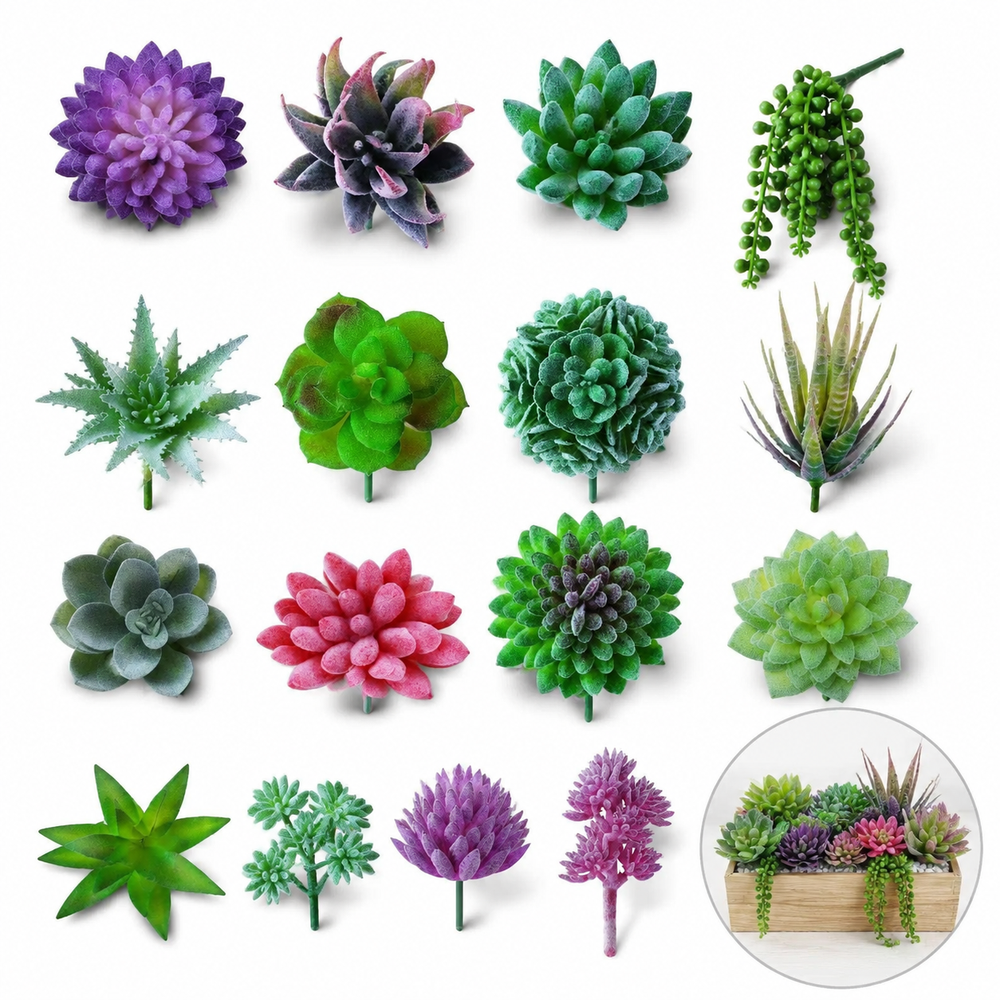 Mini Faux Succulent Picks, 20-Pack, Assorted Green product photo