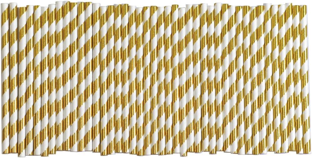 Paper Straws, 200-Count, Kraft and Gold Stripe product photo