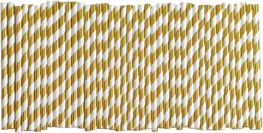 Paper Straws, 200-Count, Kraft and Gold Stripe product photo
